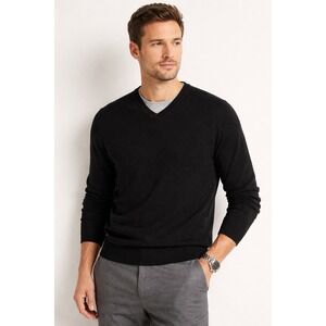 APT. 9 Black Merino Wool V Neck Sweater Size L Minimalist Classic Soft Luxury